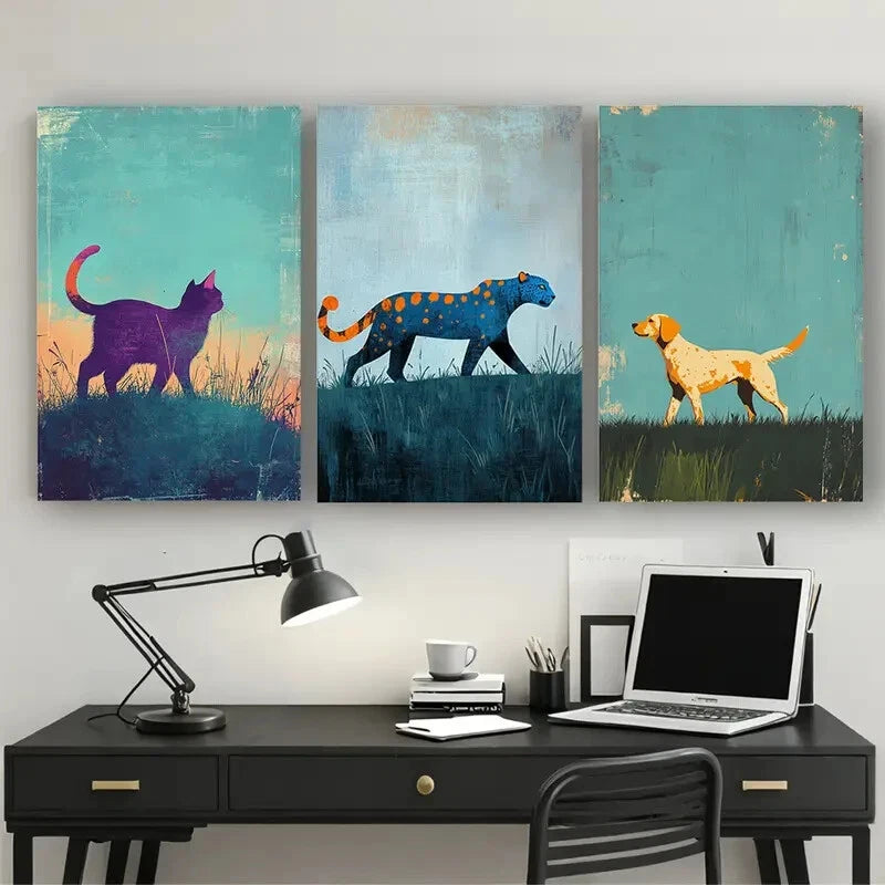 3pcs Animal and Hillside Landscape Perfect Wall Art Set Canvas Framed 40x60cm - High Quality Print 100% Australian Made Wall Canvas Ready to Hang