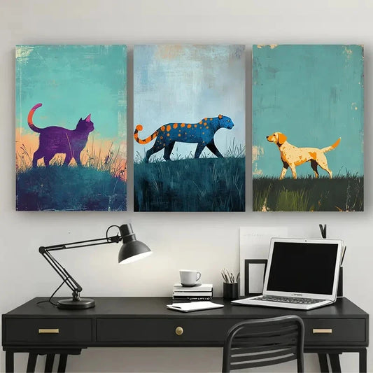 3pcs Animal and Hillside Landscape Perfect Wall Art Set Canvas Framed 40x60cm - High Quality Print 100% Australian Made Wall Canvas Ready to Hang