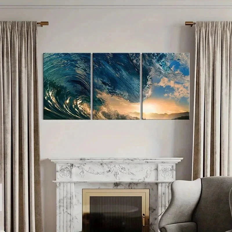 3pcs Wave Art Sea Natural Landscape Wall Art Set Canvas Framed 40x60cm - High Quality Print 100% Australian Made Wall Canvas Ready to Hang