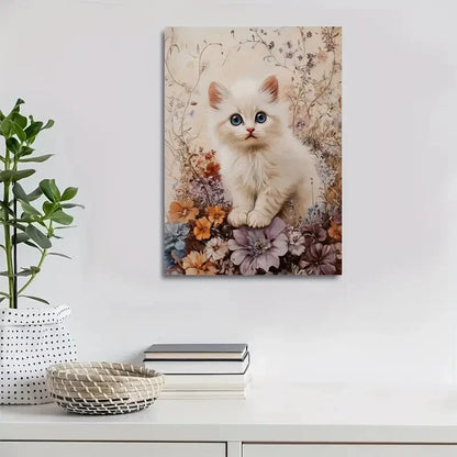 Cute Ragdoll Kitten with Flowers & Plants 40x60cm Metal Print Ready to Hang