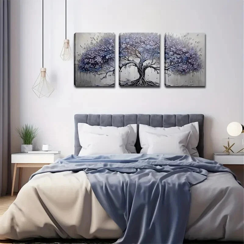 3pcs Blue-Purple Tree Design Abstract Perfect Wall Art Set Canvas Framed 40x60cm - High Quality Print 100% Australian Made Wall Canvas Ready to Hang