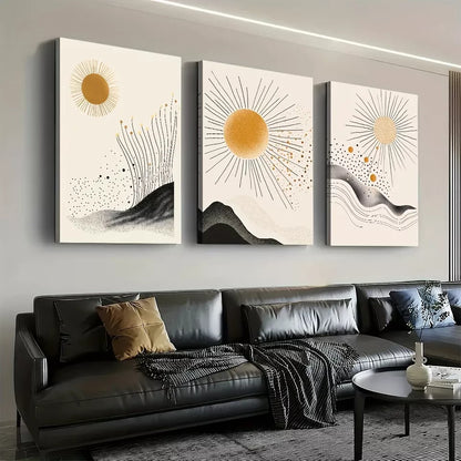 3pcs  Minimalist Sun Mountain Modern Abstract Wall Art Set Canvas Framed 50x70cm -  High Quality Print 100% Australian Made Wall Canvas Ready to Hang