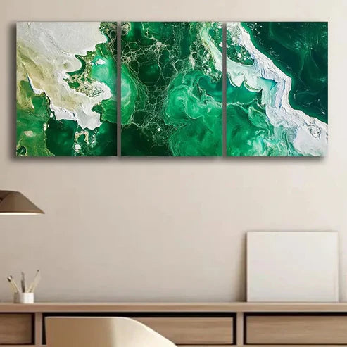3pcs Abstract Green and White Design Perfect Wall Art Set Canvas Unframed - High Quality Print 100% Australian Made Wall Canvas