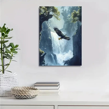 Dreamlike Eagle & Waterfall Scene Painting 40x60cm Metal Print Ready to Hang