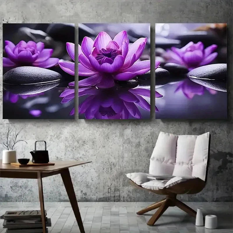 3pcs Tranquil Water Lily Peaceful Zen Metal Print Ready to Hang Art