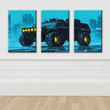 3pcs Cyberpunk Armored SUV Art Wall Art Set Canvas Framed 60x90cm - High Quality Print 100% Australian Made Wall Canvas Ready to Hang