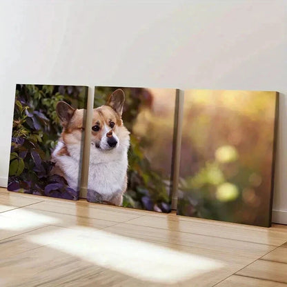 3pcs Corgi Dog Puppy Near a Bush Scenery Wall Art Set Canvas Framed 40x60cm - High Quality Print 100% Australian Made Wall Canvas Ready to Hang