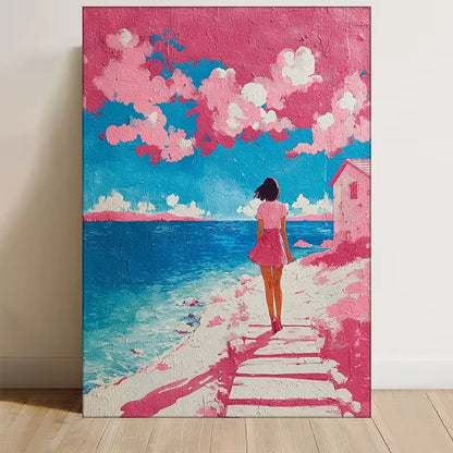 Abstract Beach Pink Coastal Art - Retro 60x90cm Metal Print Ready to Hang