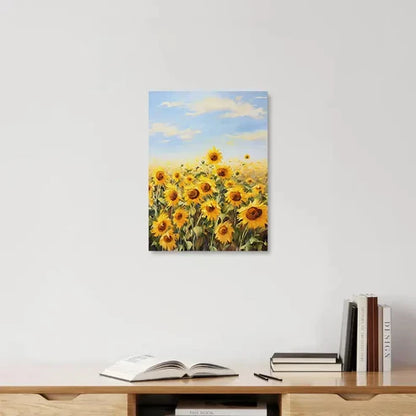 Beautiful Charming Sunflower Field Painting 60x90cm Metal Print Ready to Hang