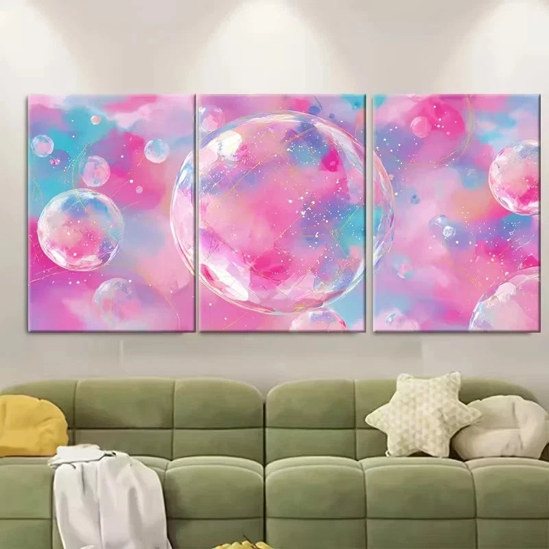3pcs Disco Ball Print, Pink Girly Trendy Wall Art Set Canvas Framed 60x90cm - High Quality Print 100% Australian Made Wall Canvas Ready to Hang
