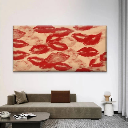 Red Lip & Red Abstract Wall Art Canvas Office Home Room Framed 120x60cm