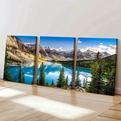 3pcs Mountains Calm Lakes and Trees Wall Art Set Canvas Framed 40x60cm - High Quality Print 100% Australian Made Wall Canvas Ready to Hang