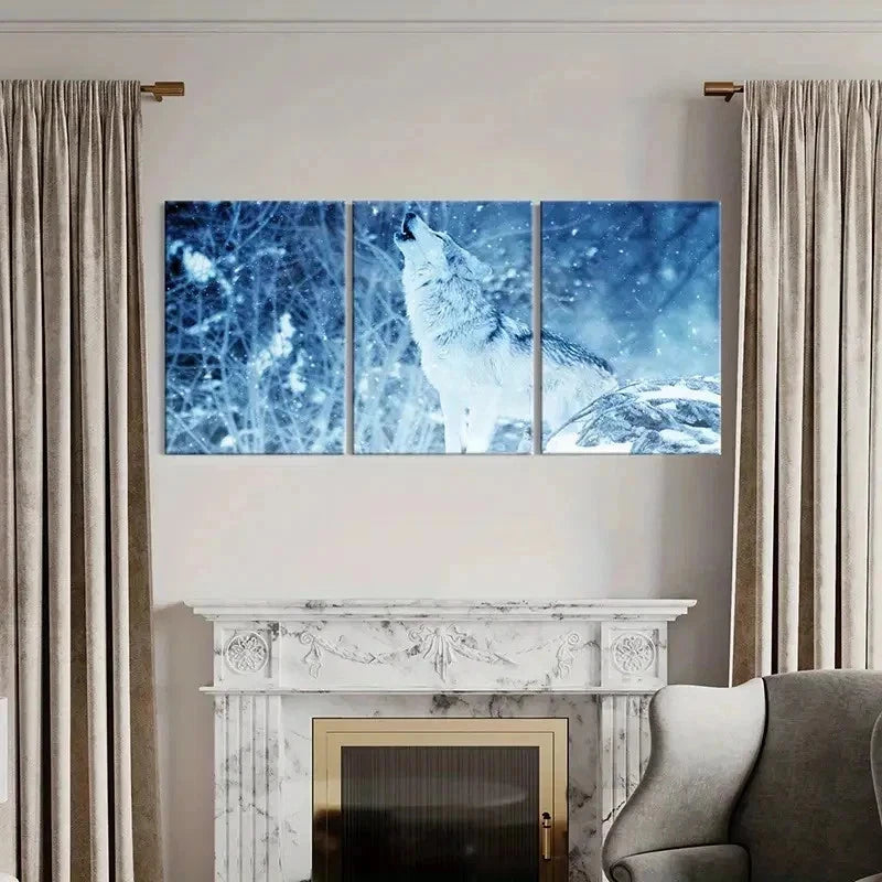 3pcs Wolf Howling In The Snow Decoration Wall Art Set Canvas Framed 40x60cm - High Quality Print 100% Australian Made Wall Canvas Ready to Hang