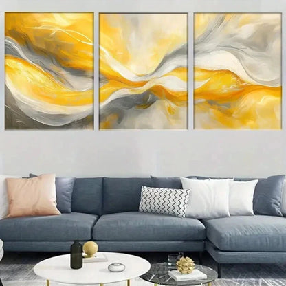 3pcs Abstract Yellow And Gray Design Wall Art Set Canvas Framed 40x60cm - High Quality Print 100% Australian Made Wall Canvas Ready to Hang