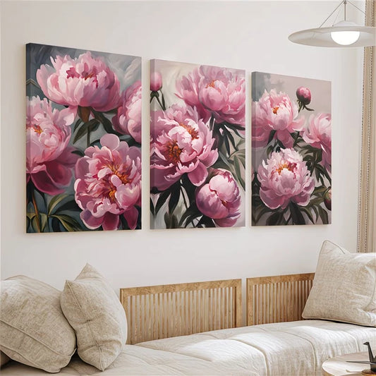 3pcs Pink Peonies Botanical Wall Art Set Canvas Framed 40x60cm – High Quality Print, 100% Australian Made Wall Canvas, Ready to Hang
