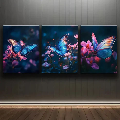 3pcs Glowing Butterfly Colorful Nature Perfect Wall Art Set Canvas Unframed - High Quality Print 100% Australian Made Wall Canvas