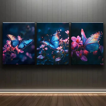 3pcs Glowing Butterfly Colorful Nature Perfect Wall Art Set Canvas Unframed - High Quality Print 100% Australian Made Wall Canvas