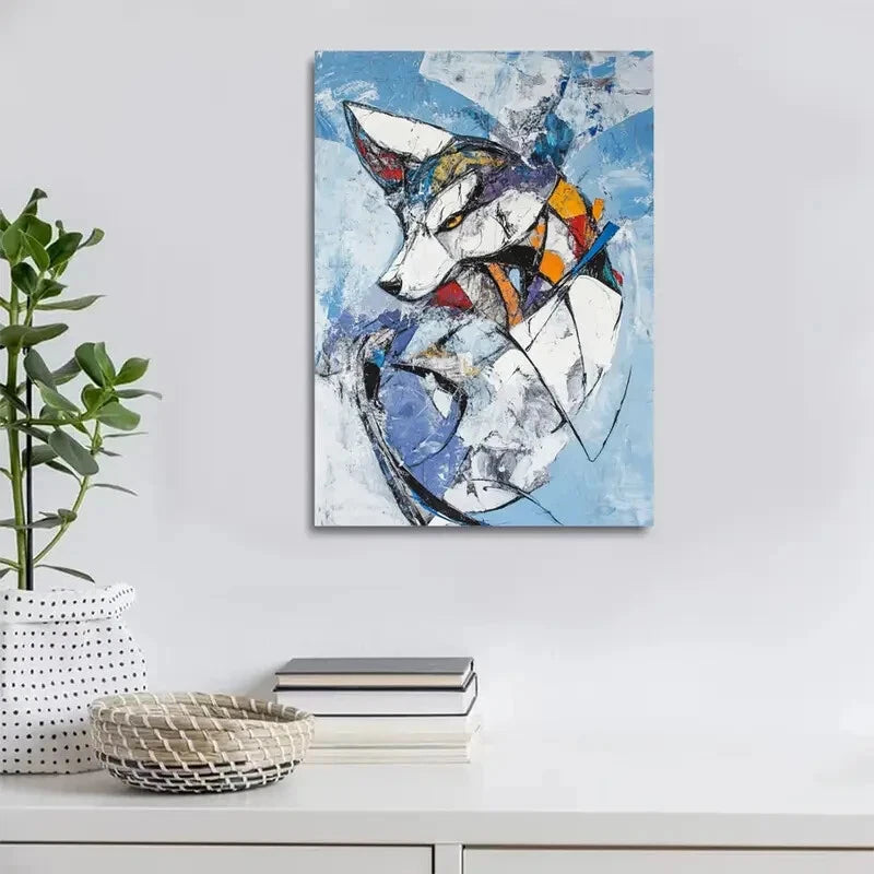 Beautiful Abstract Art Snow Wolf Painting  40x60cm Metal Print Ready to Hang