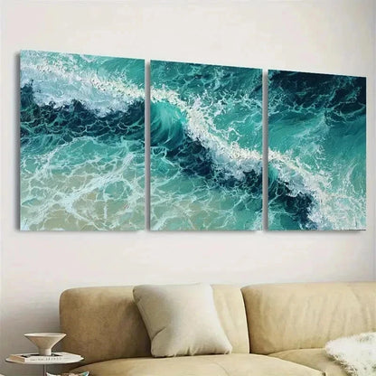 3pcs Green On Canvas, Green Ocean Wall Art Set Canvas Framed 60x90cm - High Quality Print 100% Australian Made Wall Canvas Ready to Hang