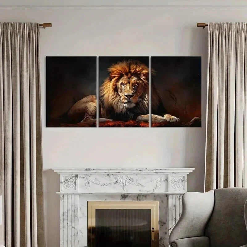 3pcs Lion Vintage Animal Aesthetic Painting Wall Art Set Canvas Framed 40x60cm - High Quality Print 100% Australian Made Wall Canvas Ready to Hang