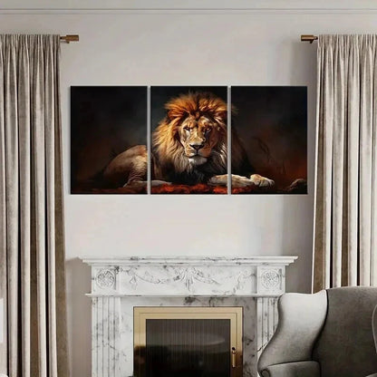 3pcs Lion Vintage Animal Aesthetic Painting Wall Art Set Canvas Framed 40x60cm - High Quality Print 100% Australian Made Wall Canvas Ready to Hang