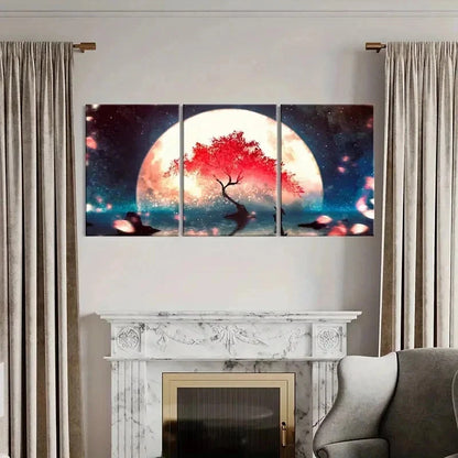 3pcs Fantasy Anime Cherry Blossom Landscape Wall Art Set Canvas Framed 40x60cm - High Quality Print 100% Australian Made Wall Canvas Ready to Hang