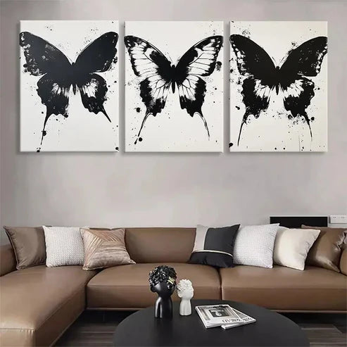 3pcs Black and White Butterfly Décor Perfect Wall Art Canvas Unframed – High Quality Print 100% Australian Made Wall Canvas