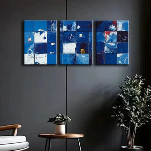 3pcs Blue and White in the Grid Light Perfect Wall Art Set Canvas Unframed - High Quality Print 100% Australian Made Wall Canvas