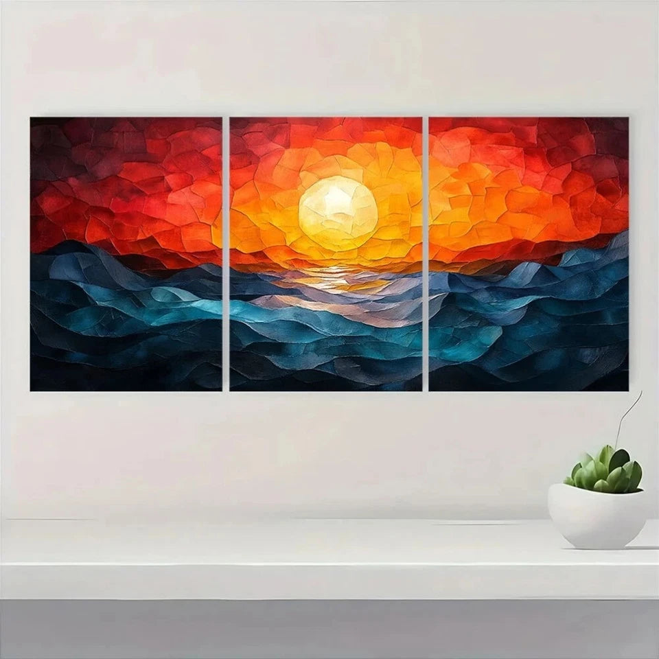 3pcs Sunset Mosaic Abstract Colourful Metal Print Ready to Hang Art