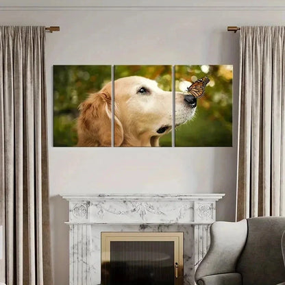 3pcs Golden Retriever with Butterfly Wall Art Set Canvas Framed 40x60cm - High Quality Print 100% Australian Made Wall Canvas Ready to Hang