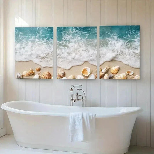 3pcs Coastal Beach Relaxing Nautical Perfect Wall Art Set Canvas Framed 40x60cm - High Quality Print 100% Australian Made Wall Canvas Ready to Hang