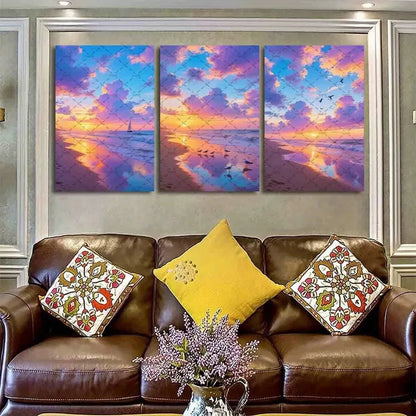 3pcs Sunset Sailboat Seagulls & Reflective Waters Metal Print Ready to Hang Art