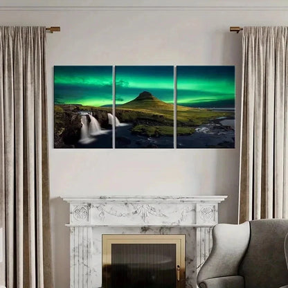 3pcs Nordic Aurora with Waterfall & Coastline Wall Art Set Canvas Framed 40x60cm - High Quality Print 100% Australian Made Wall Canvas Ready to Hang