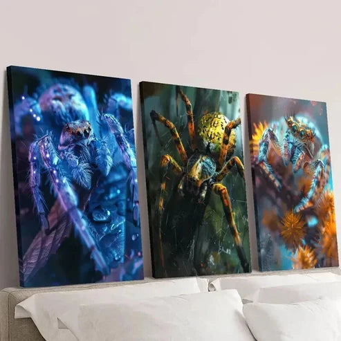 3pcs Blue Orange Illusion Spider Wall Art Canvas Unframed - High Quality Print 100% Australian Made Wall Canvas