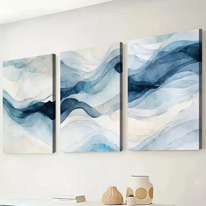 3pcs Light Luxury Style Abstract Geometric Blue  Wall Art Set Canvas Framed 50x70cm - High Quality Print 100% Australian Made Wall Canvas Ready to Hang - Bella Home Decor