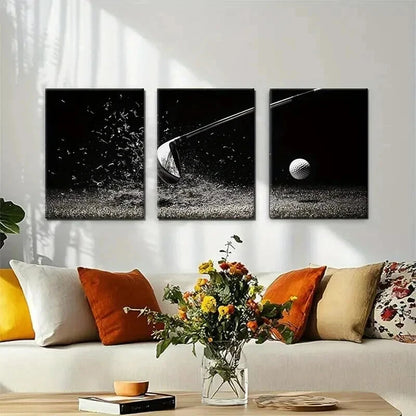 3pcs Black and White Golf Swing Sports Perfect Wall Art Set Canvas Framed 40x60cm - High Quality Print 100% Australian Made Wall Canvas Ready to Hang