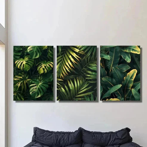 3pcs Tropical Monstera Golden Palm Leaf  Wall Art Set Canvas Unframed - High Quality Print 100% Australian Made Wall Canvas