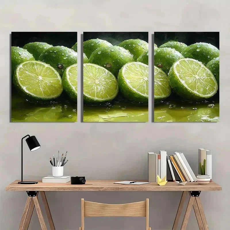 3pcs Lime Slices Realistic Fruit Décor Perfect Wall Art Set Canvas Framed 40x60cm - High Quality Print 100% Australian Made Wall Canvas Ready to Hang