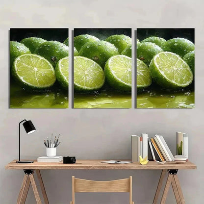 3pcs Lime Slices Realistic Fruit Décor Perfect Wall Art Set Canvas Framed 40x60cm - High Quality Print 100% Australian Made Wall Canvas Ready to Hang