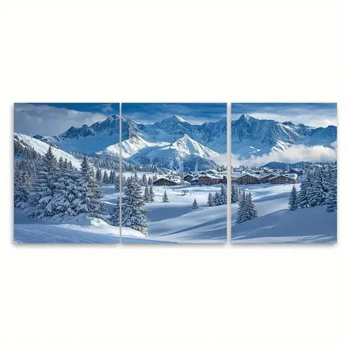 3pcs 1850 Ski Resort Print Luxe Alpine Art Wall Art Set Canvas Unframed – High Quality Print 100% Australian Made Wall Canvas