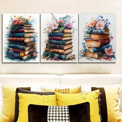 3pcs Featuring a Stack of Books Wall Art Set Canvas Unframed - High Quality Print 100% Australian Made Wall Canvas - Bella Home Decor
