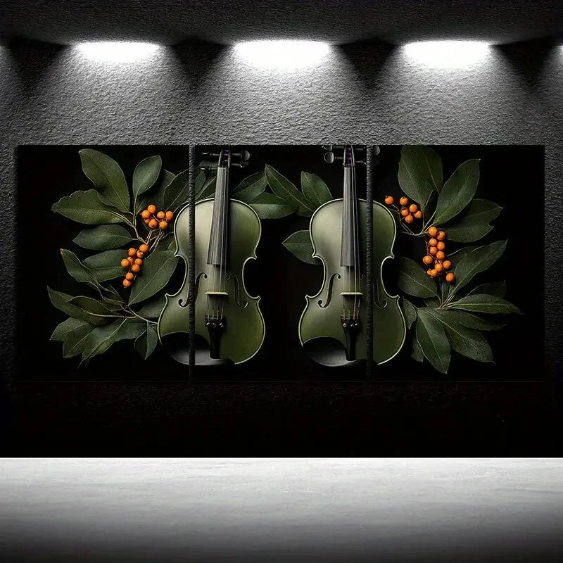 3pcs Chic Cello Trio Music Guitar Orange Fruits Metal Print Ready to Hang Art