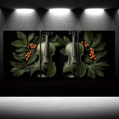 3pcs Chic Cello Trio Music Guitar Orange Fruits Metal Print Ready to Hang Art