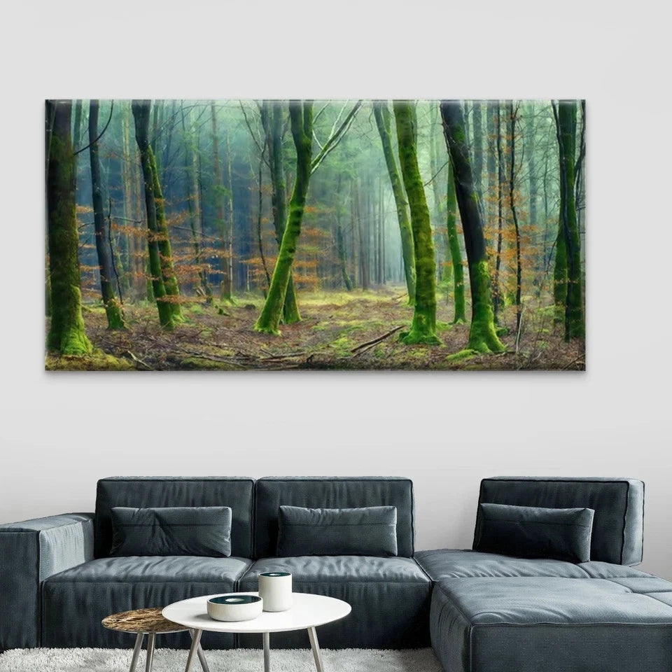 Mossy Forest Trees Wall Art Canvas Office Home Room Framed 120x60cm