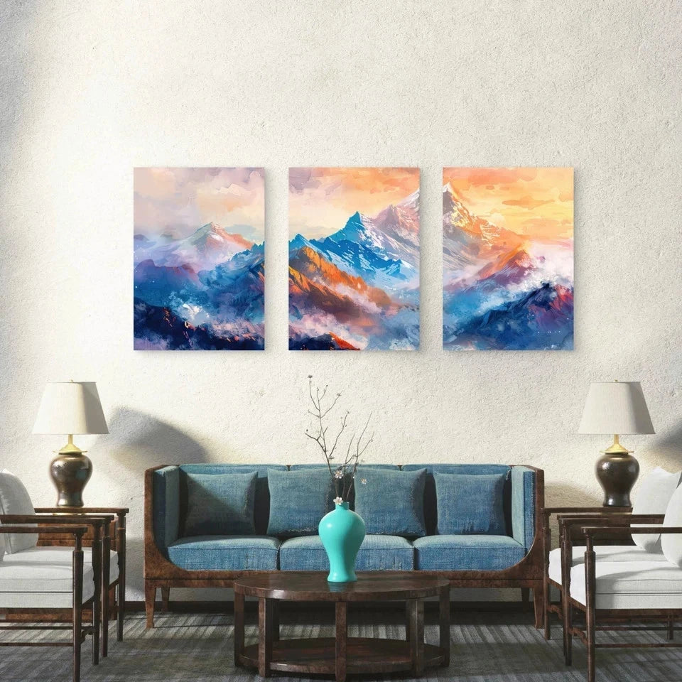 3pcs Majestic Sunlit Peaks At Dawn Wall Art Set Canvas Framed 40x60cm - High Quality Print 100% Australian Made Wall Canvas Ready to Hang