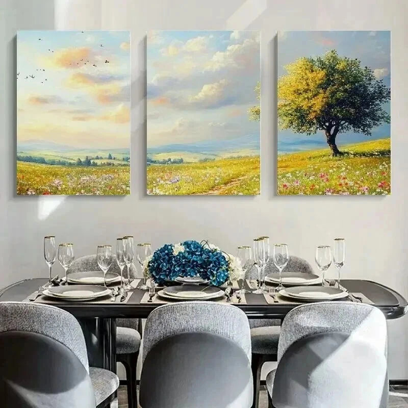 3pcs Classic Green Landscape with a Tree Wall Art Set Canvas Framed 40x60cm - High Quality Print 100% Australian Made Wall Canvas Ready to Hang