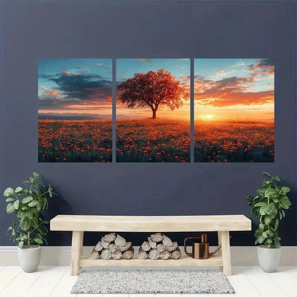 3pcs Home Relaxation Sunset Meadow Landscape Wall Art Set Canvas Framed 50x70cm - High Quality Print 100% Australian Made Wall Canvas Ready to Hang