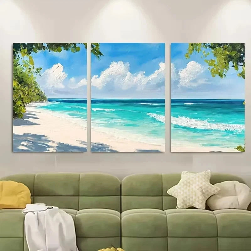 3pcs Turquoise Waters of the Maldives Wall Art Set Canvas Framed 60x90cm - High Quality Print 100% Australian Made Wall Canvas Ready to Hang