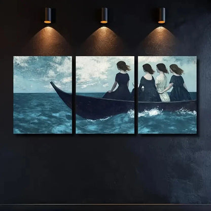 3pcs Serene Girls On The Sea Design Metal Print Ready to Hang Art