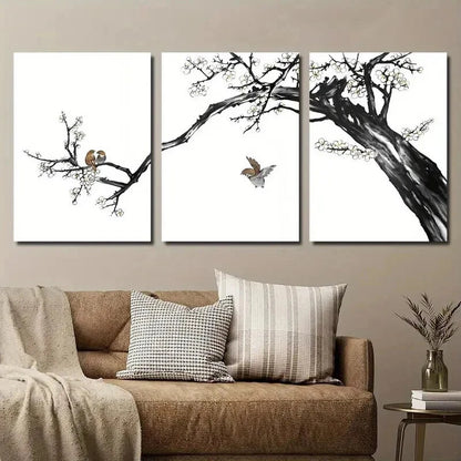 3pcs Birds and Plum Blossom Decoration Wall Art Set Canvas Framed 40x60cm - High Quality Print 100% Australian Made Wall Canvas Ready to Hang